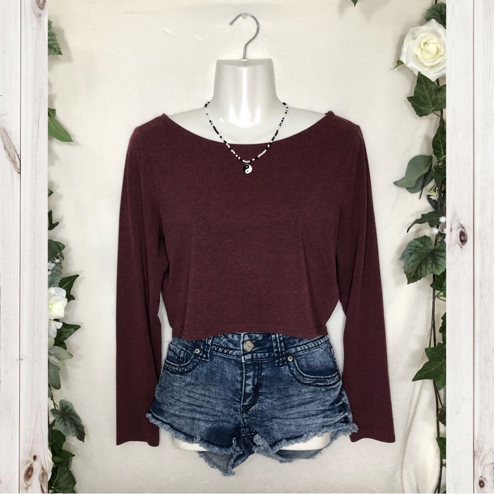 DIVIDED Maroon Long Sleeve Crop Top